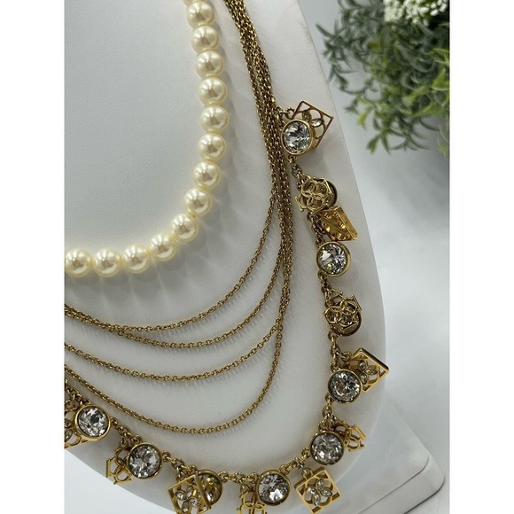 Ann Taylor Faux Pearl Rhinestone Six-Strand Statement Runway Necklace $90 MSRP - Picture 4 of 11